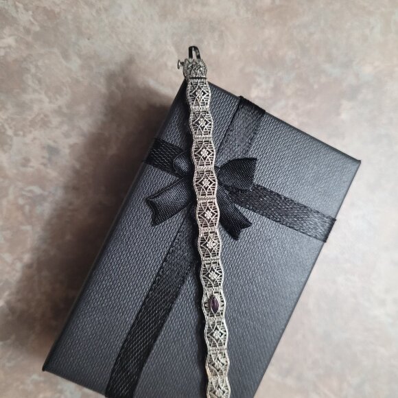 Art Deco Diamond Amethyst Filigree Antique Bracelet 10k White Gold Price is Firm - Picture 8 of 16